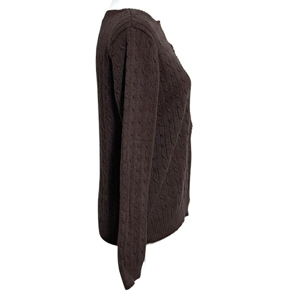 Eddie Bauer Womens Brown Cable Knit Button-Up Cardigan Sweater M Y2K - Picture 11 of 11